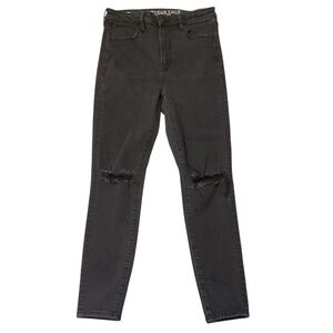 American Eagle Super Hi-Rise Black Wash Jeggings‎ Size 10 Distressed